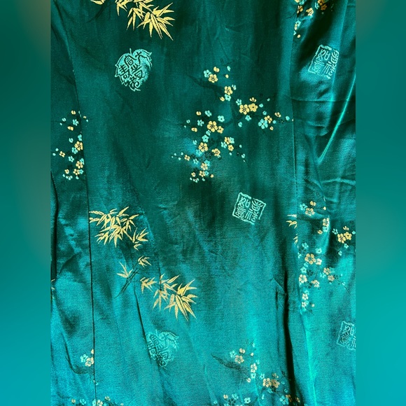 Green Satin Bamboo Floral Print Cheongsam Qipao by Breakin’ Loose - Picture 3 of 6